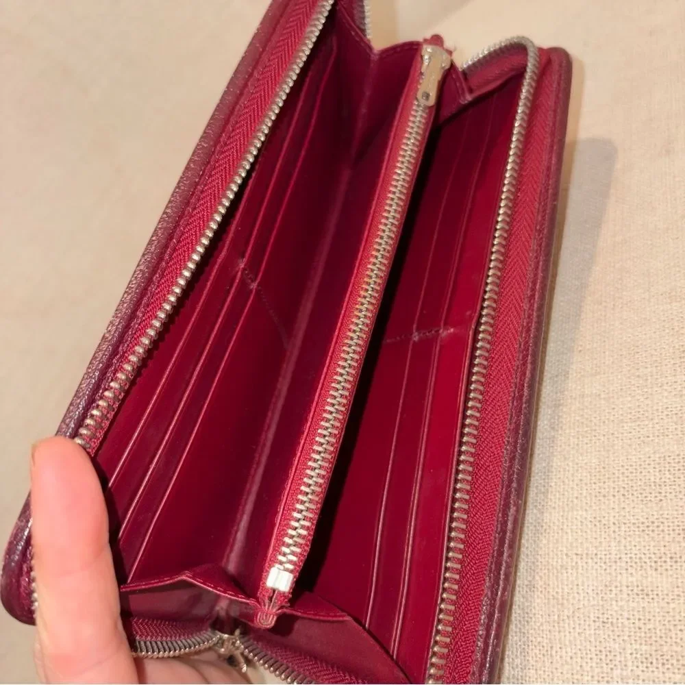 Loewe Burgundy Leather Zip Wallet - Long Red Continental Wallet